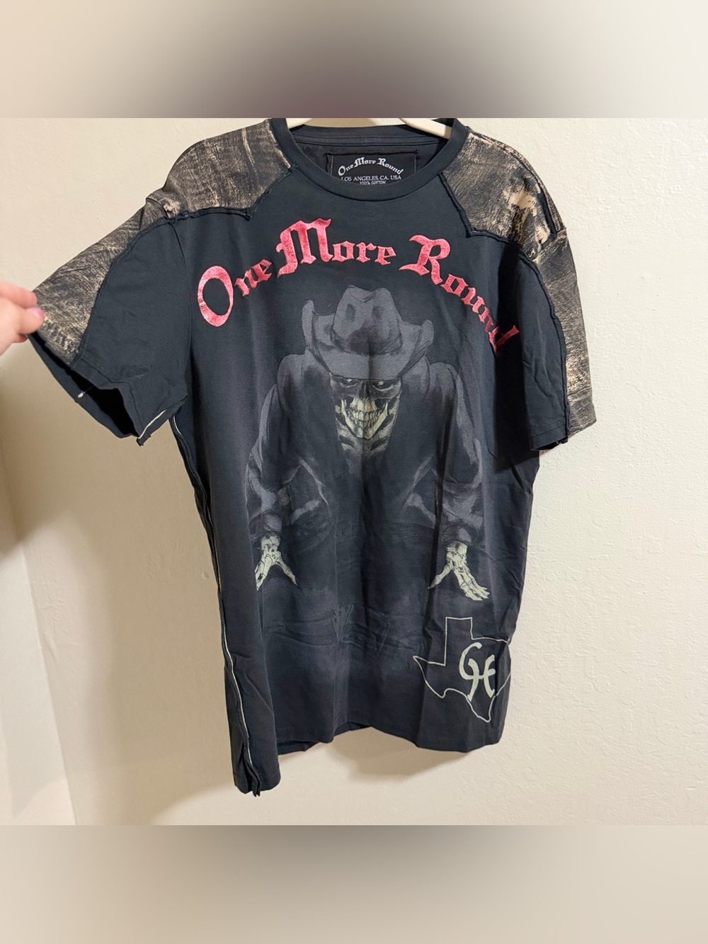 Vtg One More Round Shirt Mens L MMA Cowboy Skeleton Graphic Tee Y2K Affliction - Picture 6 of 10